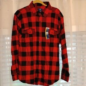 George Men's Red Buffalo Plaid Flannel Button Down Shirt, Size: L, NWT